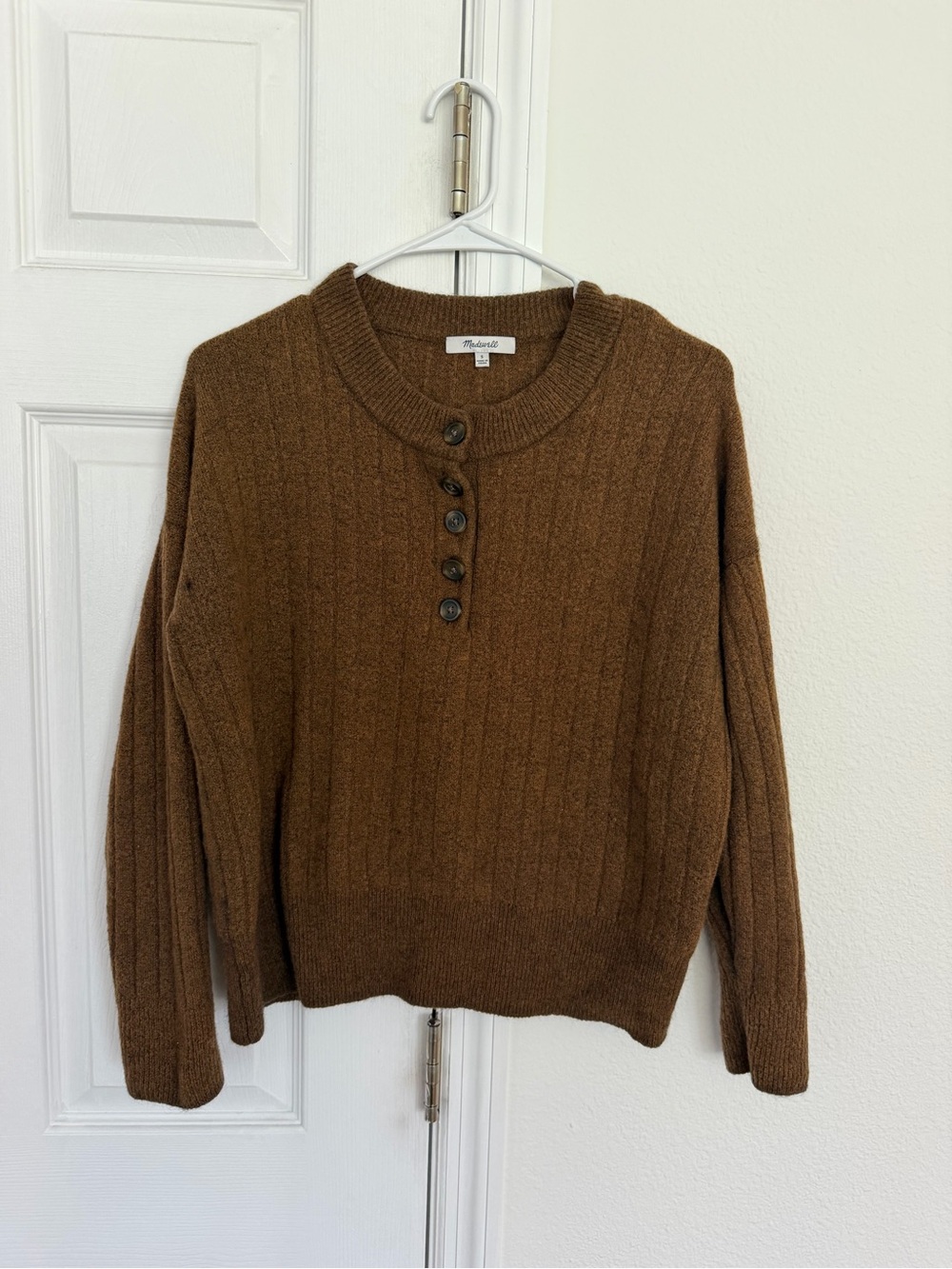 Madewell Bowden Henley Sweater - Coziest Yarn Brown Ribbed S